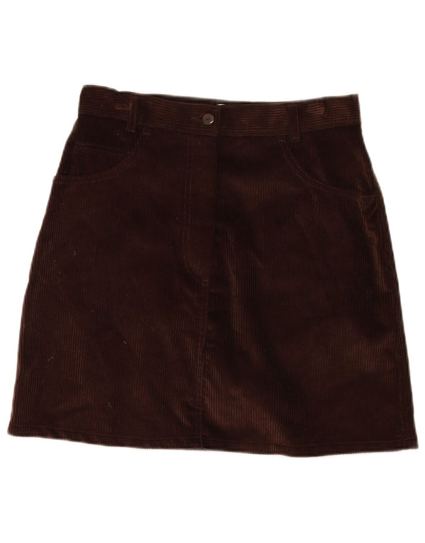 Mini saia de veludo vintage feminina W28 marrom médio