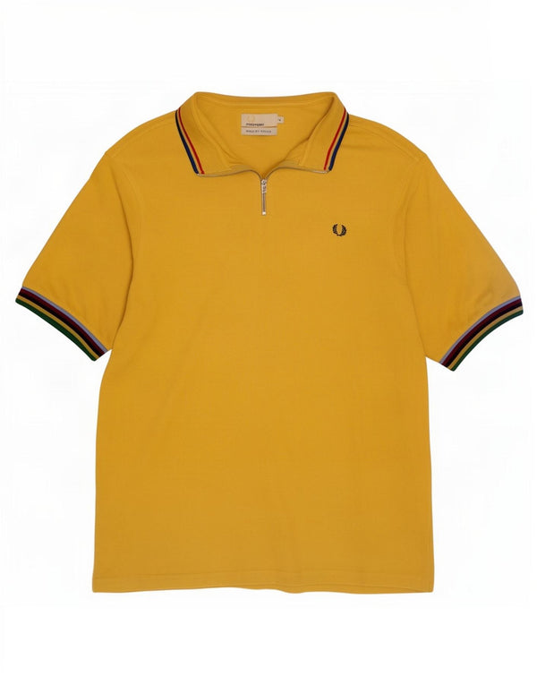 Camiseta masculina Fred Perry Bradley Wiggins com zíper e gola XL listrada amarela