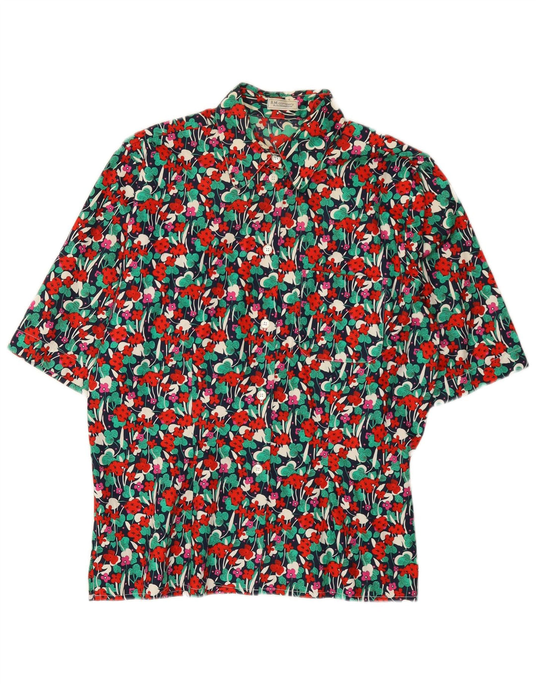 Blusa feminina vintage manga curta UE 38 média floral multicolorida