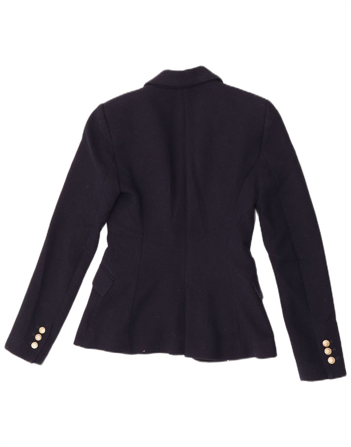 Jaqueta blazer feminina Zara com 1 botão UK 6 XS azul marinho poliéster