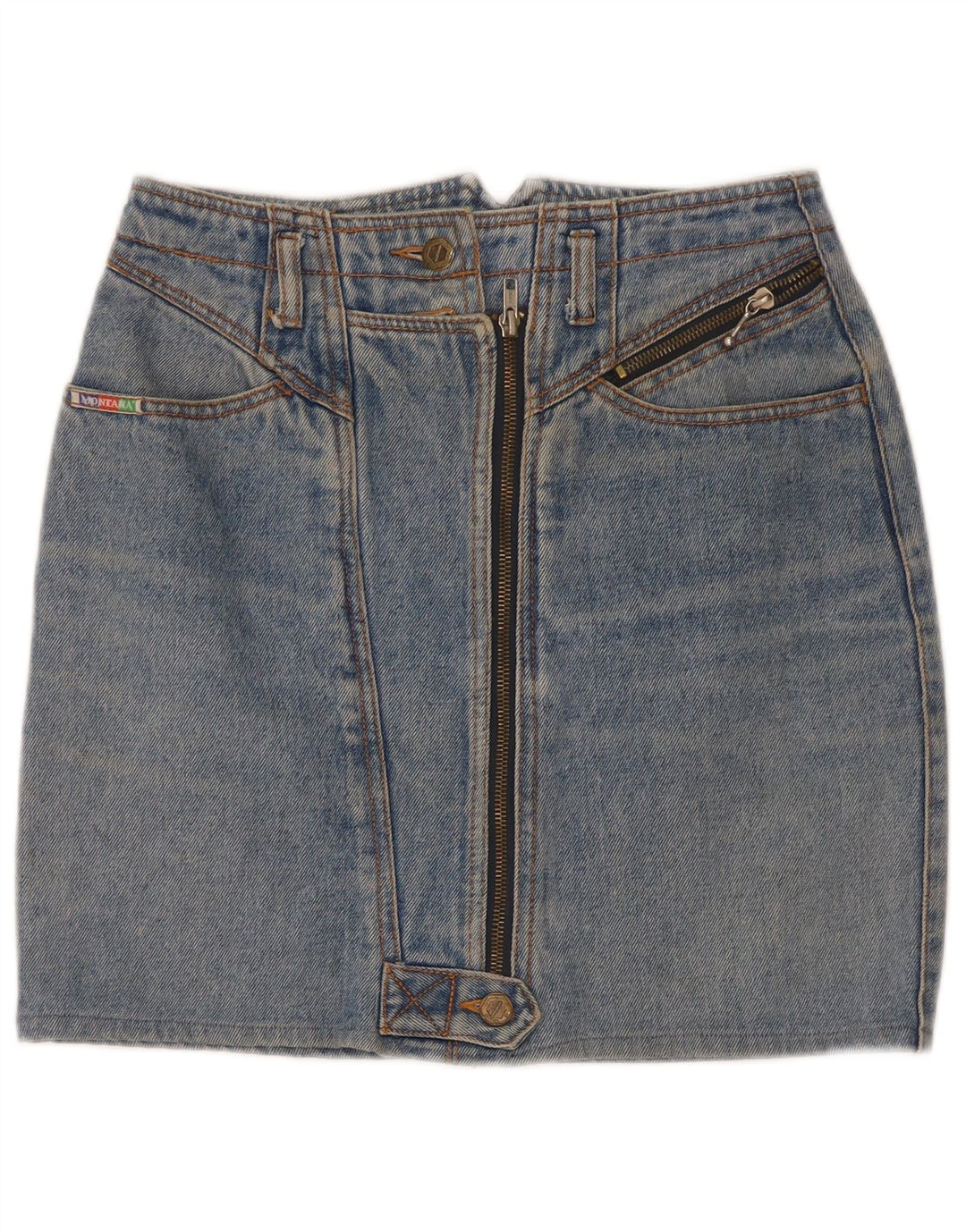 Mini saia jeans feminina vintage W26 pequena azul