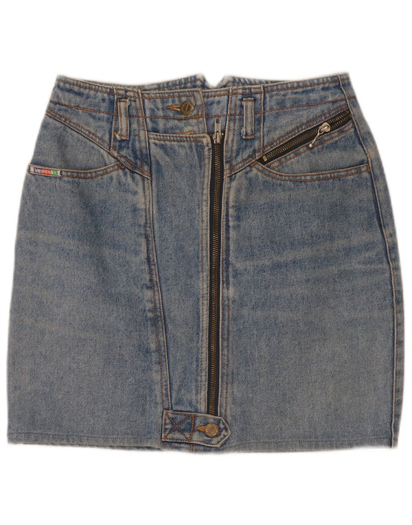 Mini saia jeans feminina vintage W26 pequena azul