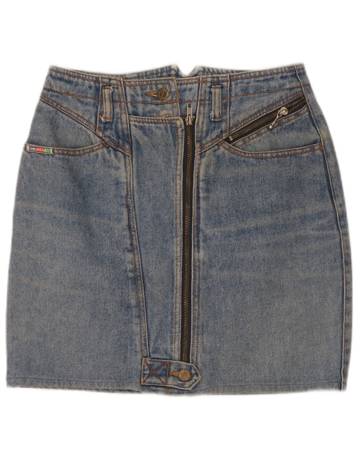 Mini saia jeans feminina vintage W26 pequena azul