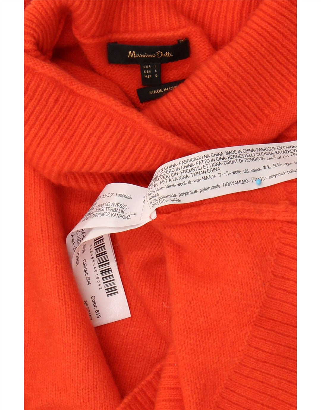 Suéter feminino Massimo Dutti com gola alta e gola redonda Reino Unido 16 grande lã laranja