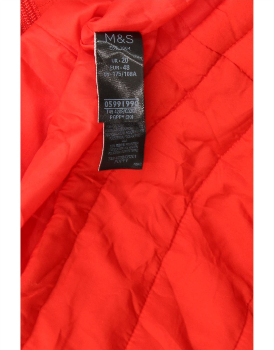 Colete acolchoado feminino Marks & Spencer UK 20 2XL poliéster laranja