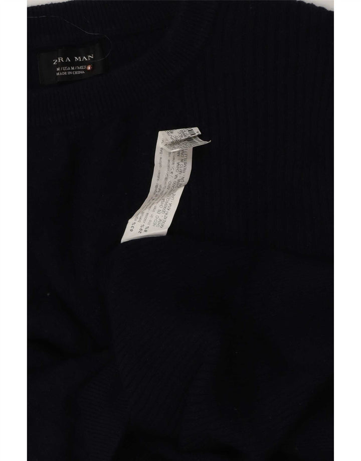 Zara Suéter masculino com gola redonda e algodão azul marinho médio