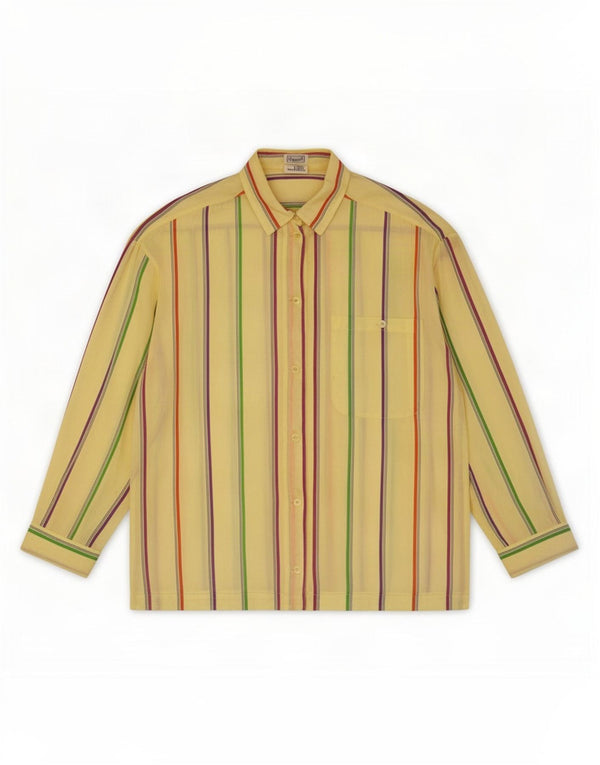 Camisa oversized feminina vintage UE 36 pequena viscose listrada amarela