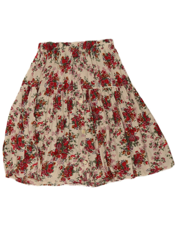 Saia plissada feminina vintage W26 pequena floral off white