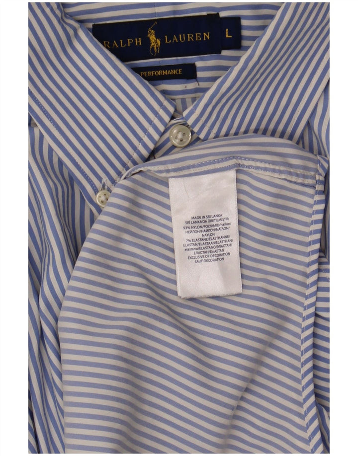 Ralph Lauren Camisa masculina grande de nylon listrado azul