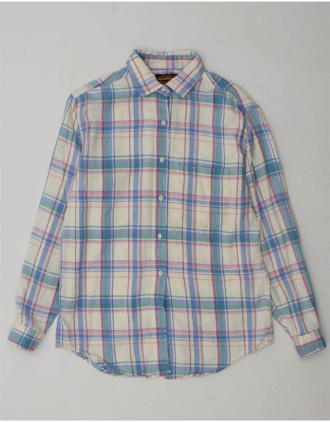 Camisa feminina de flanela EDDIE BAUER Reino Unido 14 algodão xadrez azul médio