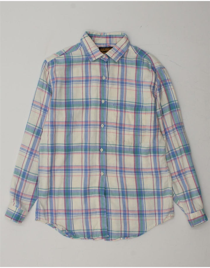 Camisa feminina de flanela EDDIE BAUER Reino Unido 14 algodão xadrez azul médio