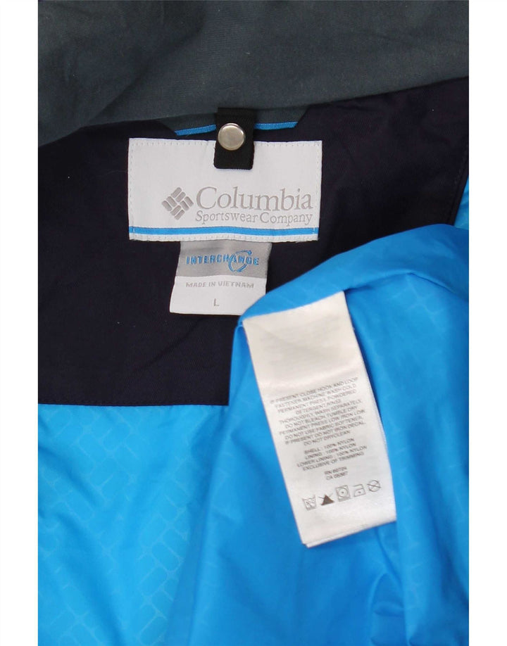 Jaqueta de chuva com capuz Columbia masculina Interchange UK 40 grande bloco colorido azul
