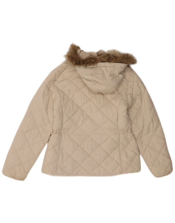 Jaqueta feminina acolchoada com capuz Marks & Spencer Reino Unido 12 poliéster branco médio