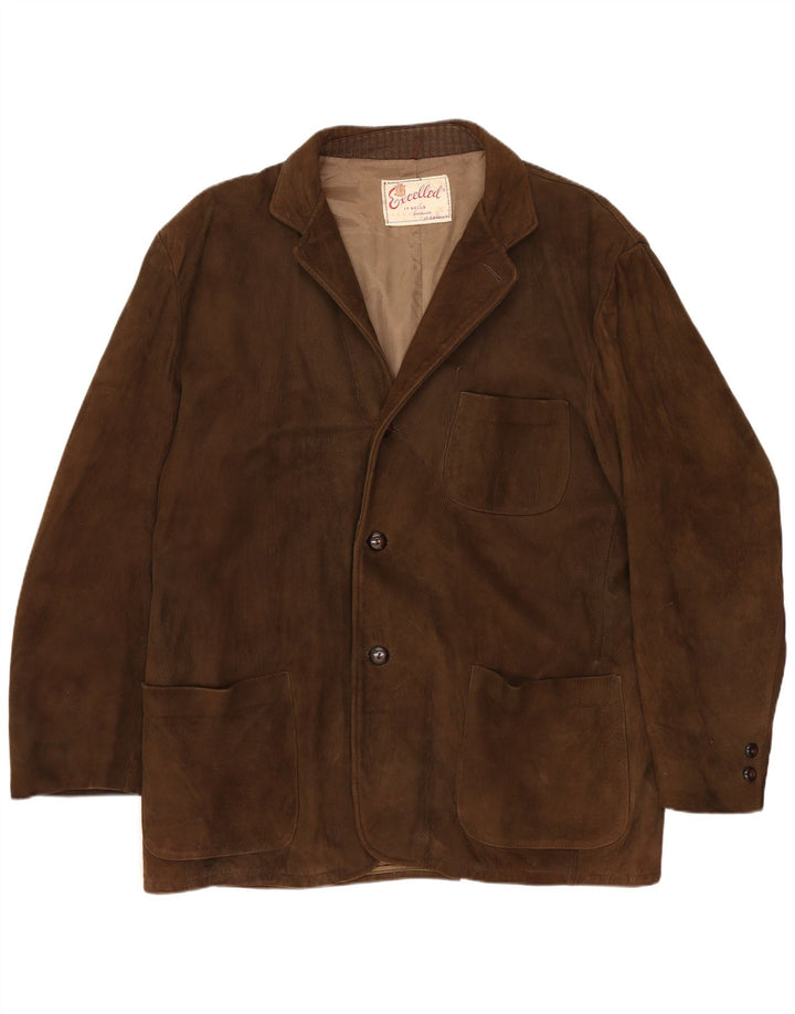 Jaqueta Blazer Excelled masculina de camurça com 3 botões Reino Unido 42 XL camurça marrom