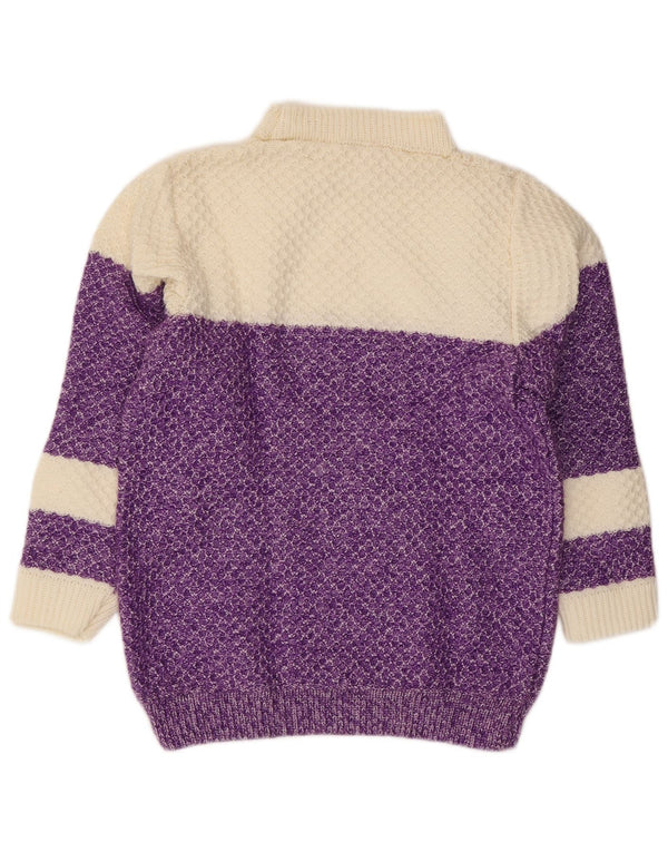 Suéter feminino vintage com gola tartaruga UK 12 bloco colorido roxo médio