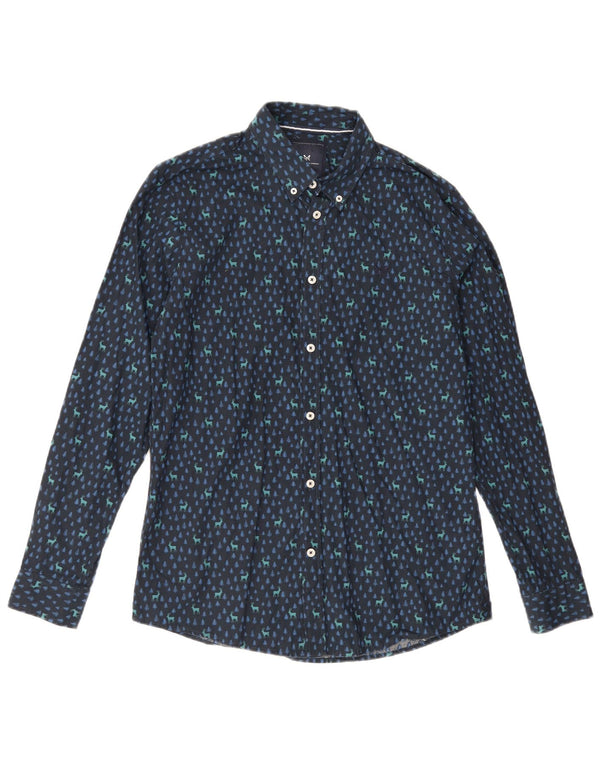 Crew Clothing Camisa masculina slim fit médio azul marinho estampa animal algodão