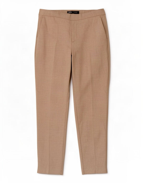 Calça Chino Cônica Feminina Zara EU 36 Pequeno W26 L27 Poliéster Bege