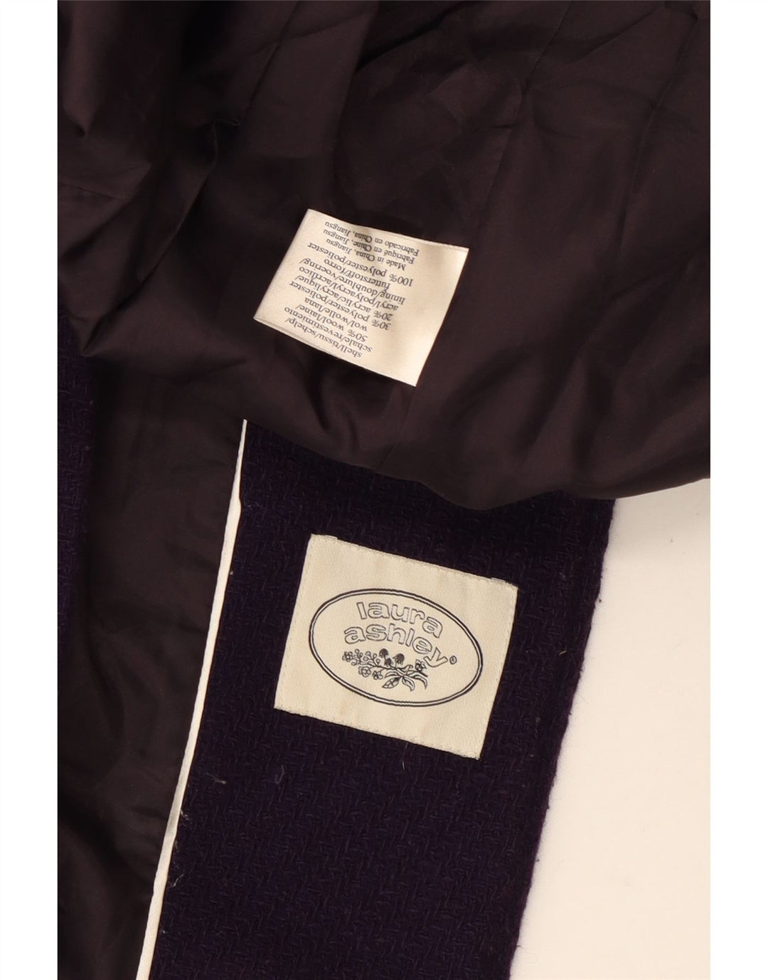 Casaco Duffle feminino com capuz Laura Ashley Reino Unido 14 lã roxa média