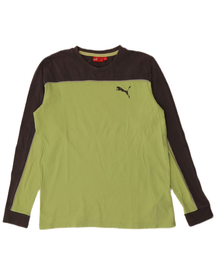 Puma masculino top manga longa médio verde algodão colorblock