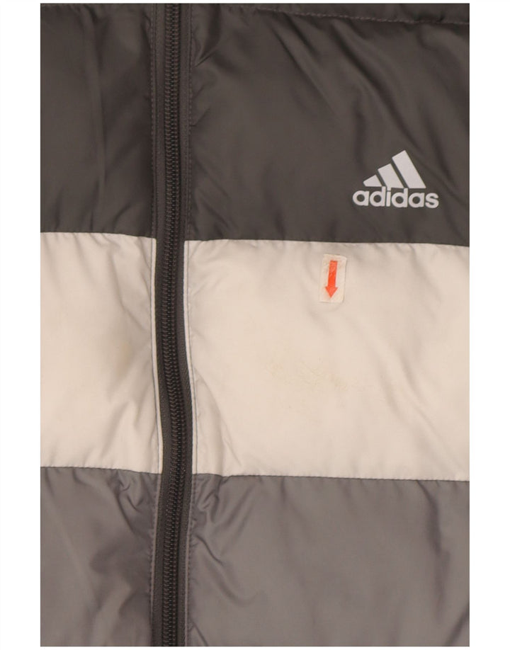 Jaqueta acolchoada com capuz Adidas meninos 13-14 anos cinza colorblock poliéster