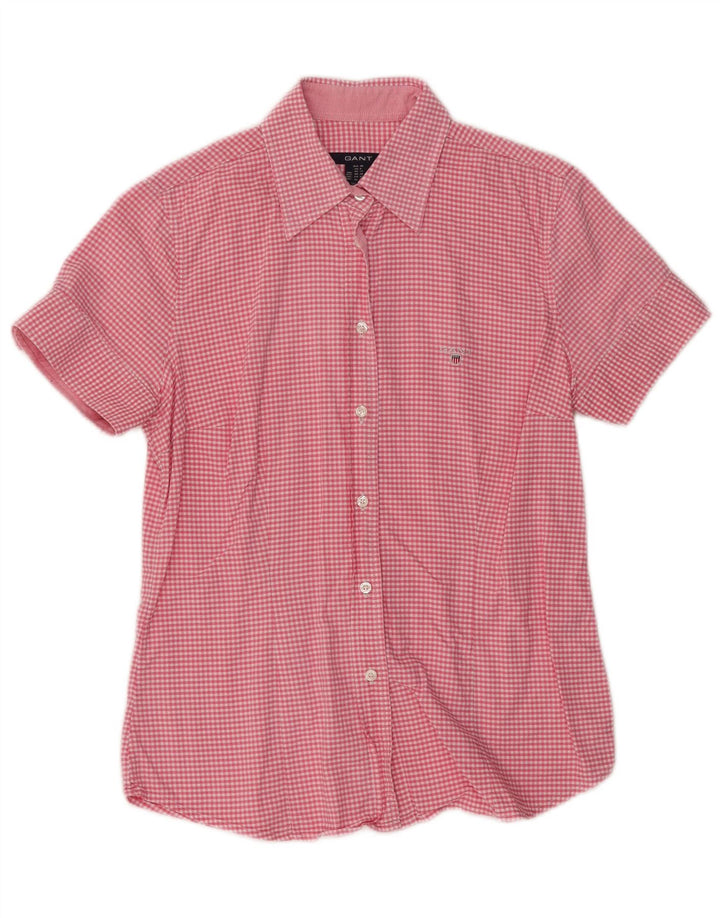 Camisa feminina de manga curta Gant UK 12 algodão guingão rosa médio