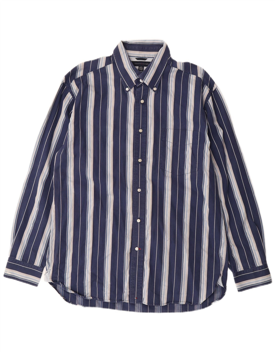 Camisa masculina TOMMY HILFIGER grande algodão listrado azul marinho