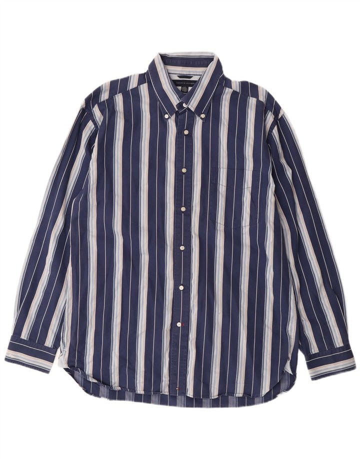 Camisa masculina TOMMY HILFIGER grande algodão listrado azul marinho