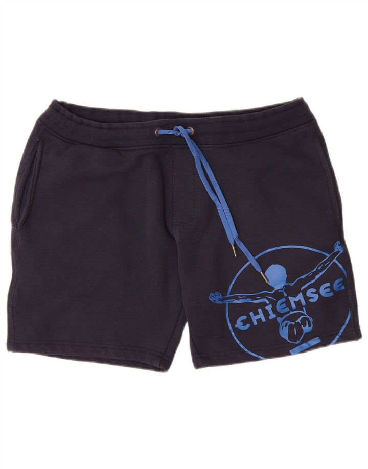 Chiemsee Shorts esportivos masculinos gráficos grandes de algodão azul marinho