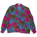 Blusa feminina vintage UK 16 grande poliéster floral multicolorido