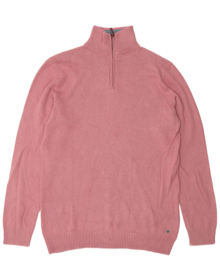 Suéter masculino branco com zíper e gola em algodão rosa médio