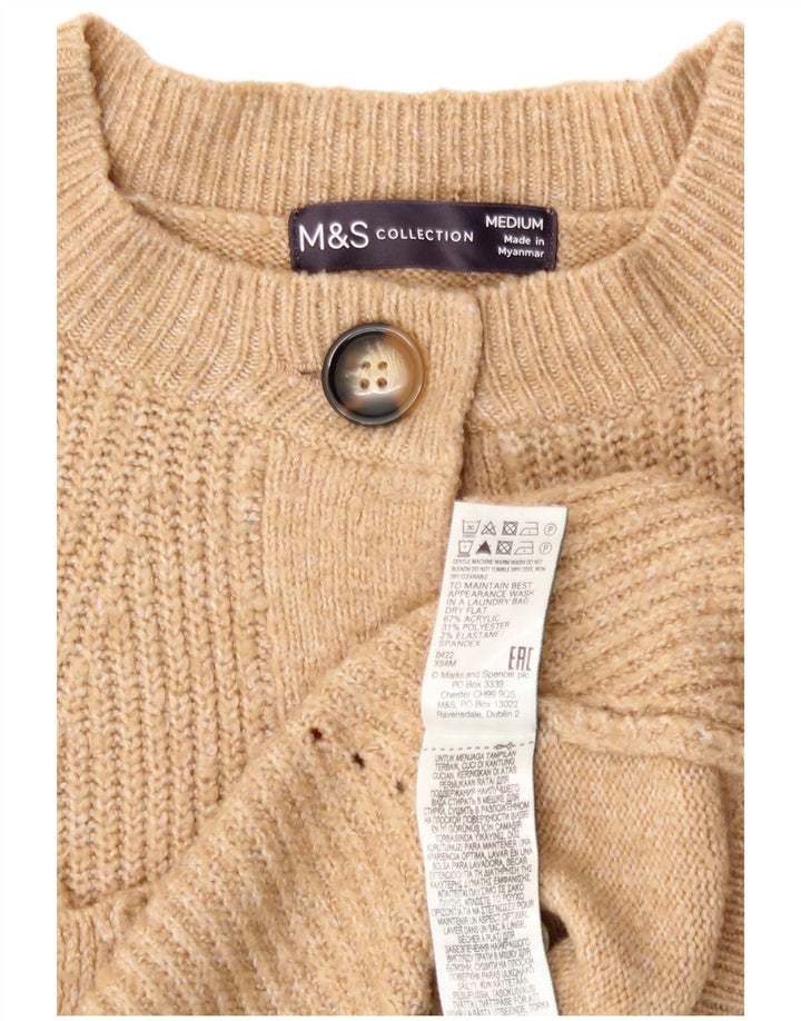 Suéter cardigã feminino Marks & Spencer Reino Unido 14 acrílico marrom médio