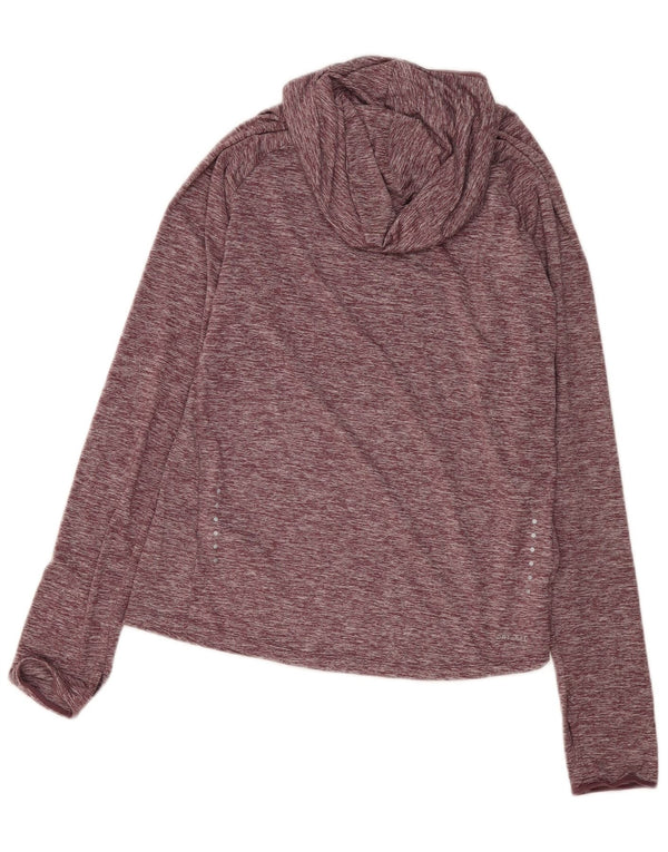 Nike Womens Dri Fit Running Top Manga Longa Reino Unido 14 Médio Borgonha Flecked