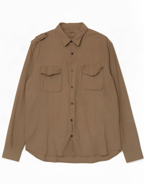 Camisa militar masculina All Saints 2XL linho cáqui