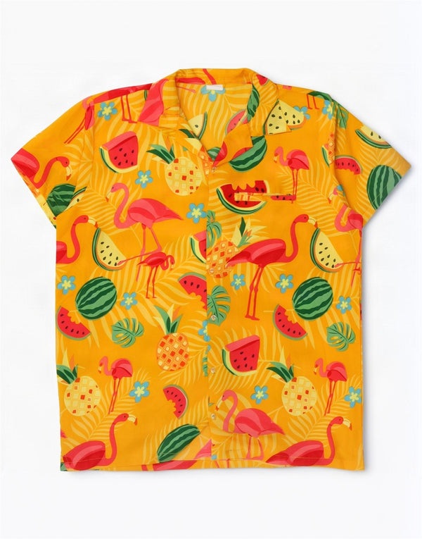 Camisa masculina vintage de manga curta XL amarela Terivoile Festival