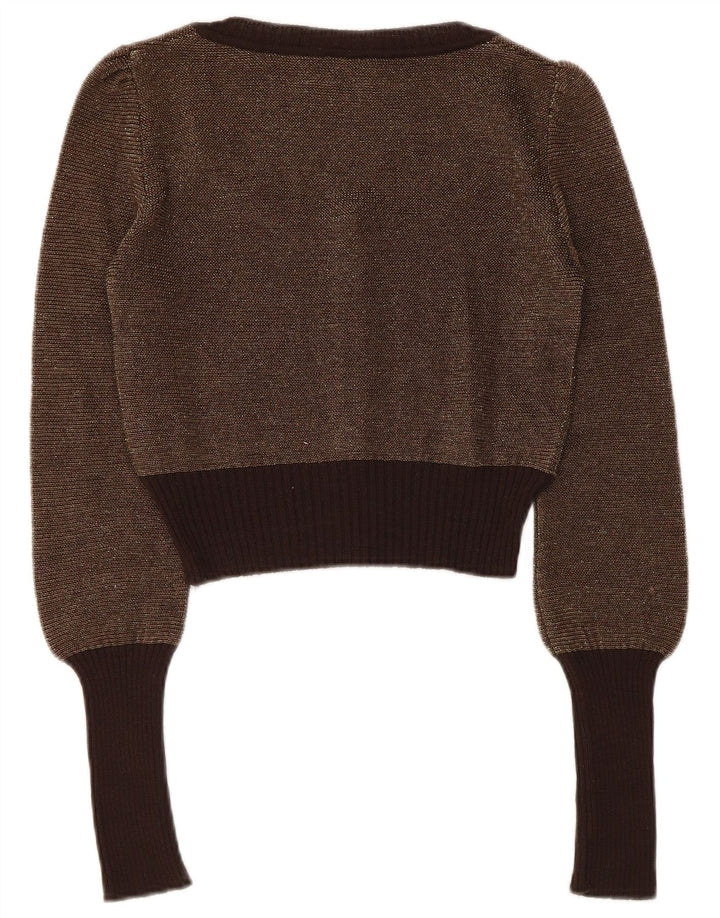 Suéter cardigan feminino Max & Co. Reino Unido 12 bloco colorido marrom médio