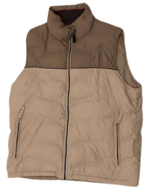 Colete acolchoado reversível masculino Timberland UK 42 XL bege Colourblock Nylon