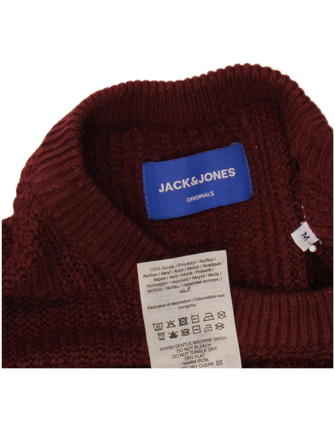 Suéter masculino Jack & Jones com gola redonda, acrílico médio vinho