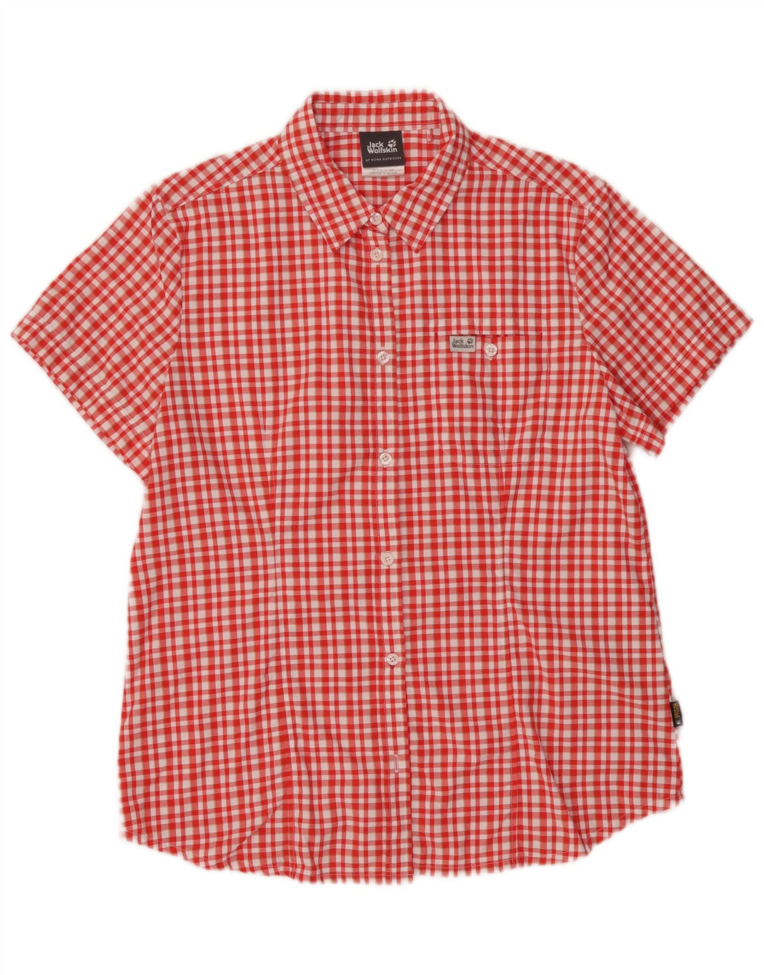 Camisa feminina de manga curta Jack Wolfskin Reino Unido 16 grande vermelho xadrez poliamida