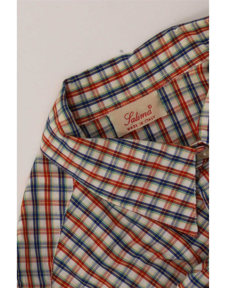 Camisa feminina vintage sem mangas UK 16 grande xadrez multicolorido