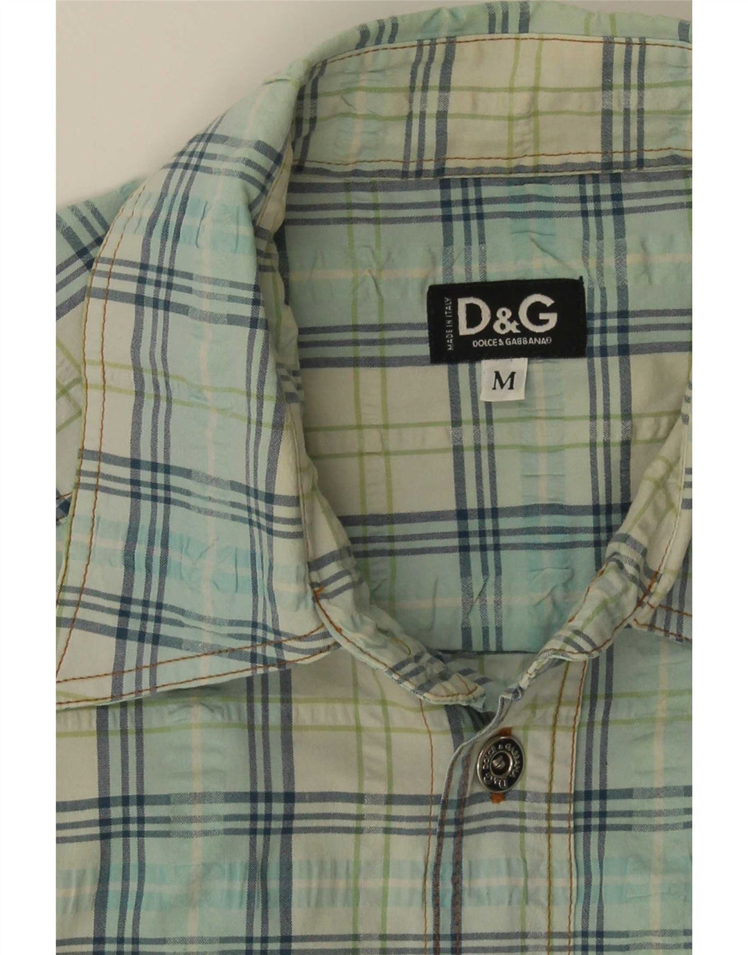 Dolce & Gabbana Camisa masculina de manga curta xadrez azul médio