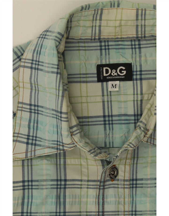 Dolce & Gabbana Camisa masculina de manga curta xadrez azul médio
