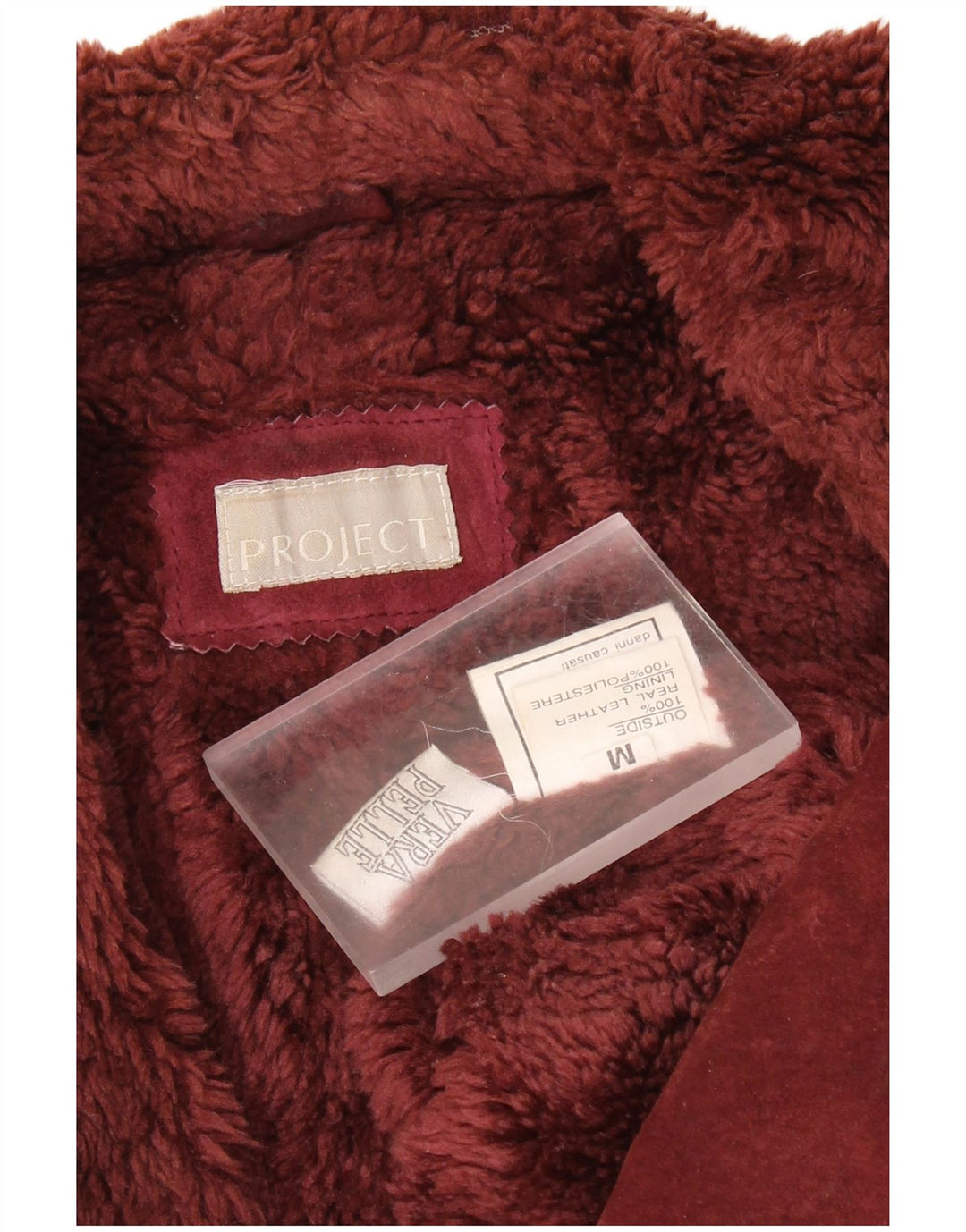 Jaqueta feminina VINTAGE de camurça Sherpa Reino Unido 14 couro médio Borgonha