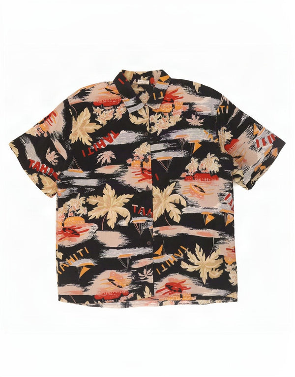 Camisa feminina havaiana vintage de manga curta UE 40/42 médio preto floral