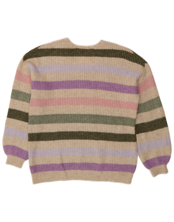 Suéter feminino Marks & Spencer com decote em V UK 14 listrado bege médio