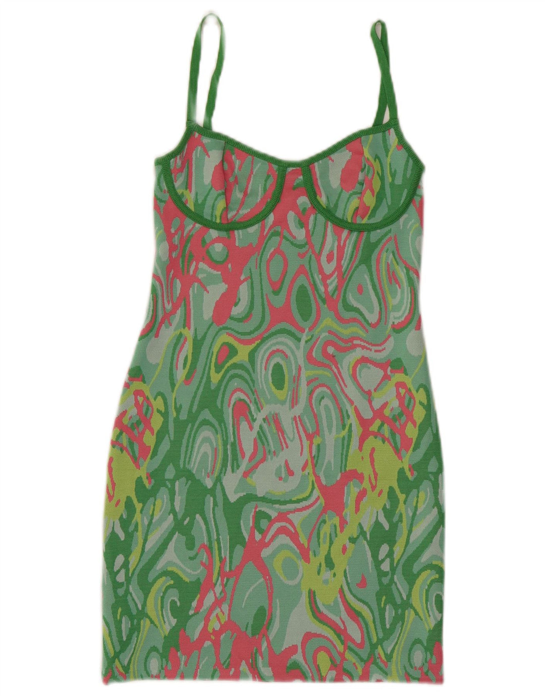 Vestido feminino Zara com bainha com padrão abstrato Reino Unido 8 pequeno multicolorido