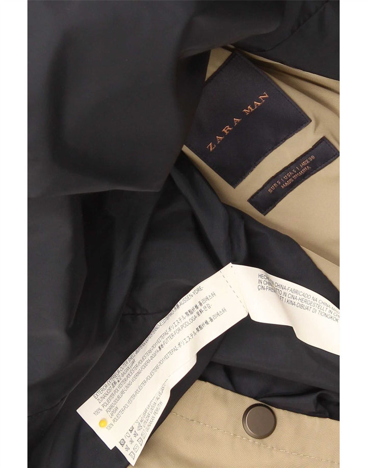 Zara Mens Trench Coat UK 36 Pequeno Poliéster Bege