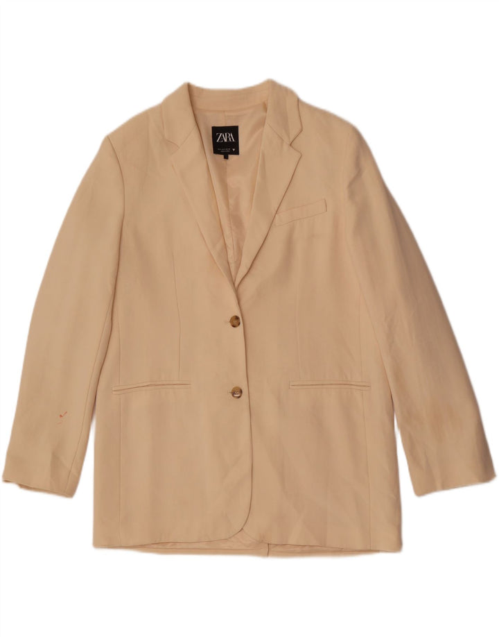 Jaqueta blazer oversized Zara feminina com 2 botões UK 10 poliéster bege pequeno