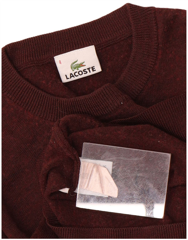 Suéter masculino LACOSTE com gola redonda, tamanho 4, lã manchada marrom médio