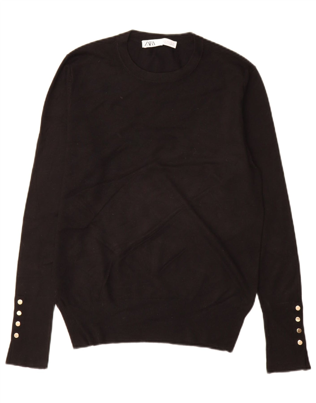 Zara Suéter feminino com gola redonda, Reino Unido 14, grande, preto