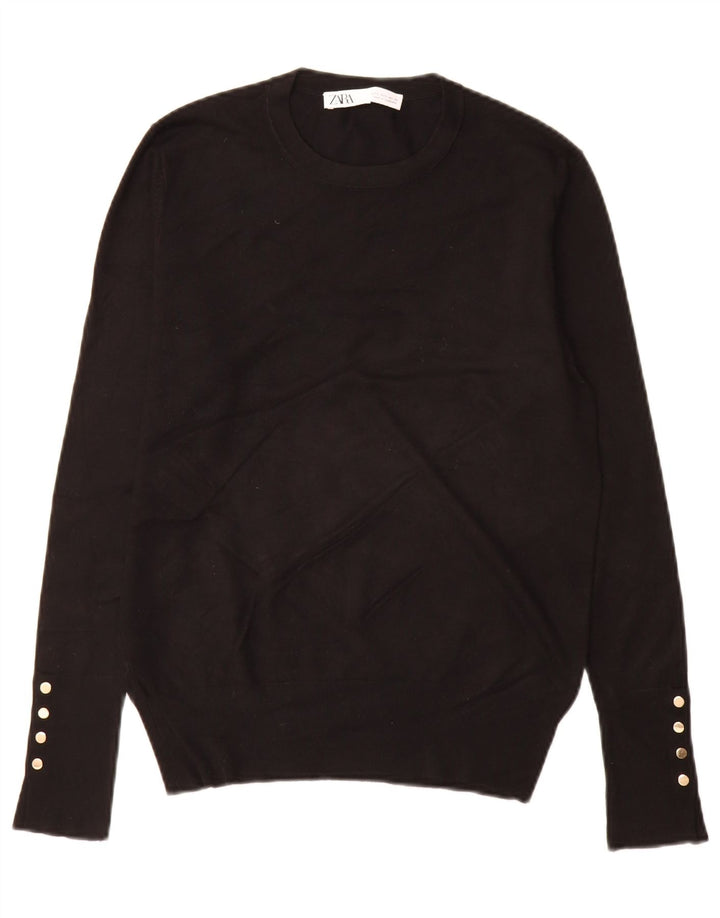 Zara Suéter feminino com gola redonda, Reino Unido 14, grande, preto